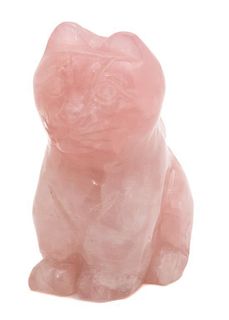 A Chinese Carved Rose Quartz Seated Cat Height 3 1/8 inches.