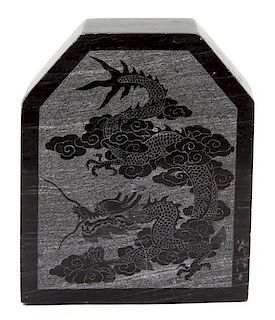An Etched Black Marble Plinth Height 6 inches.