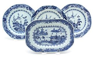 Four Chinese Export Blue and White Plates Diameter 9 inches.