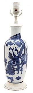 A Chinese Export Blue and White Porcelain Vase Height 11 1/2 inches.