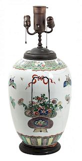 A Famille Verte Porcelain Jar Height 28 inches.