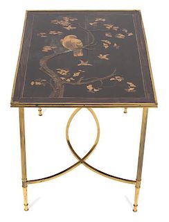 A Chinese Faux Rosewood and Inlaid Brass Side Table Height 18 x width 24 1/2 x depth 17 inches.