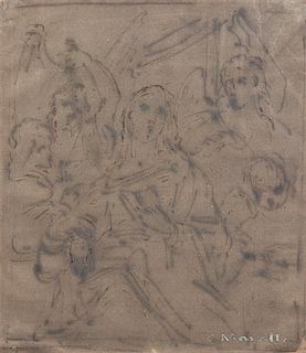 After Carlo Maratti, (Italian, 1625-1713), Study for a Biblical Scene Depicting the Madonna, together with a Marinet drawing 