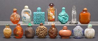 (15) CHINESE CARVED HARDSTONE, GLASS & OTHER SNUFF BOTTLES