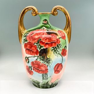 Jean Pouyat Limoges Porcelain Amphora Vase, Poppies