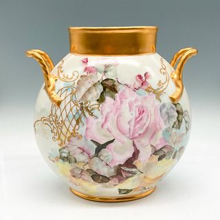Jean Pouyat Limoges Porcelain Gilt Handled Vase