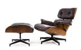 * Charles and Ray Eames (American, 1907-1978; 1912-1988), HERMAN MILLER, a 670 lounge chair, with an associated 671 ottoman