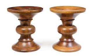* Charles and Ray Eames, HERMAN MILLER, c. 1960, a pair of walnut Time Life stools