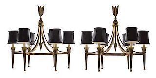 Manner of Andre Arbus, a pair of gilt bronze chandeliers