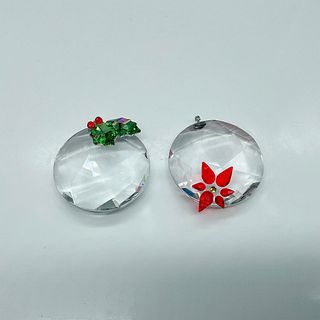 2pc Swarovski Crystal Ornaments, Poinsettia & Holly