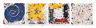 After Sam Francis, (American, 1923-1994), the complete set of four ceramic plates in colors, c. 2000