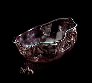 * Dale Chihuly, (American, b. 1941), Sea Form Basket in Purple with Turquoise Lip, 1986