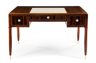An Art Deco Ebene de Macassar Desk Height 31 x width 50 1/2 x depth 27 1/2 inches