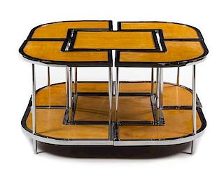 An Art Deco Maple and Chrome Sectional Coffee Table Height 20 1/2 x width 41 1/4 x depth 41 1/4 inches