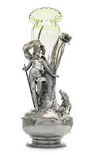 An Art Nouveau Silvered Metal and Blown Glass Figural Vase, Wurttembergische Metallwarenfabrik (WMF), c. 1906