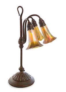 Tiffany Studios, a three-light Lily lamp