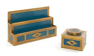 Tiffany Studios, a set of two Graduate pattern desk articles, with two additional bronze chargers