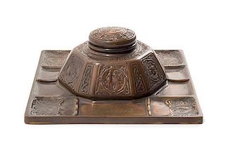 Tiffany Studios, a Zodiac pattern large inkwell with pentray (1073)
