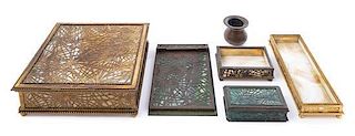 Tiffany Studios, a set of six Pine Needle pattern desk articles