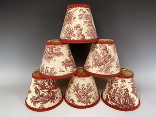 6 VINTAGE RED TOILE LAMPSHADES