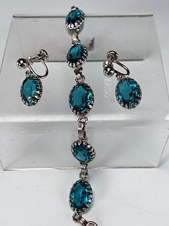 STERLING BRACELET WITH TEAL STONES AND EARRINGS