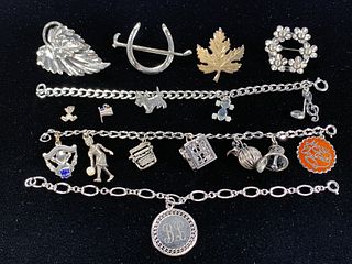 STERLING CHARM BRACELETS AND PINS