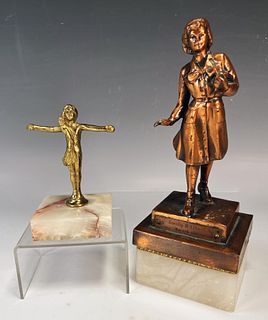 TWO FEMALE FIGURE STATUES TROPHIES 