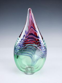 TEARDROP FORM ART GLASS SIGNED DATED