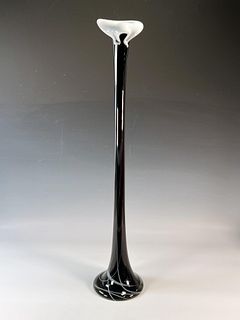 TALL BLACK & WHITE ART GLASS JACK IN THE PULPIT VASE