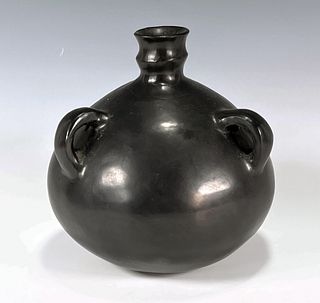 ROUND POTTERY VASE WITH LOOP HANDLES
