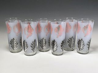 6 MCM TUMBLERS LEAF & FROSTED GLASS 