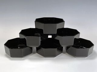 6 BLACK GLASS ARCOROC OCTAGONAL BOWLS
