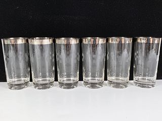 6 MCM TUMBLERS WITH SILVER BAND ON RIM