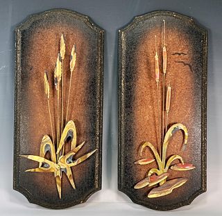 PAIR MCM METAL CATTAIL WALL PLAQUES
