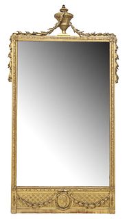 LARGE NEOCLASSICAL STYLE GILTWOOD BEVELED MIRROR, 81.5" X 43"