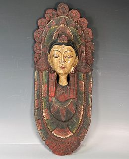 CARVED WOOD PAINTED SE ASIAN WALL PLAQUE