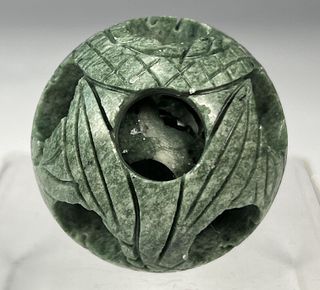 CARVED GREEN JADE HOLLOW PUZZLE BALL