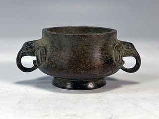 SMALL CHINESE BRONZE ELEPHANT HANDLE CENSER