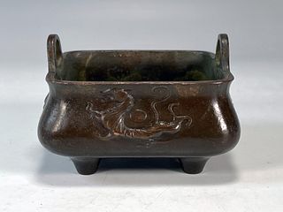 CHINESE SQUARE CENSER WITH LOOP HANDLES 