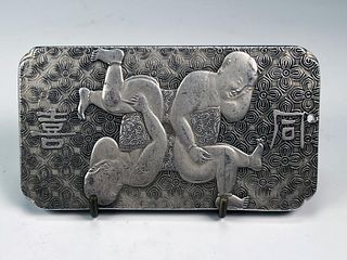 CHINESE SILVER DOUBLE BABY BAR PENDANT 