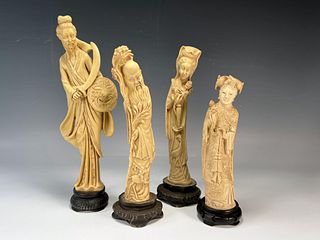 4 CARVED ASIAN FIGURES 