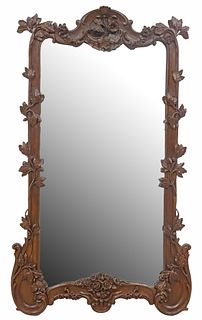 LARGE ROCOCO STYLE CARVED WOOD MIRROR, 66" X 37"