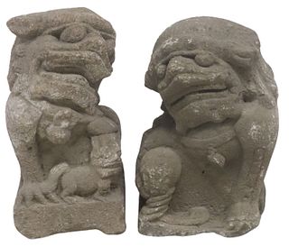 (2) CHINESE CARVED STONE GUARDIAN FOO LIONS