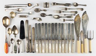 ASSORTED STERLING, SILVER-PLATED, AND OTHER FLATWARE AND ARTICLES, LOT OF 43