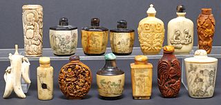 (14) COLLECTION OF CHINESE BONE & OTHER MATERIAL SNUFF BOTTLES