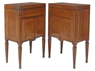 (2) ITALIAN NEOCLASSICAL STYLE INLAID BEDSIDE CABINETS