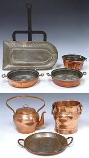(7) FRENCH COPPER KETTLE, JELLY MOLD, POT & PANS