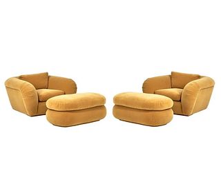 Pair Jay Spectre Lounge Chairs and Ottomans, 1990