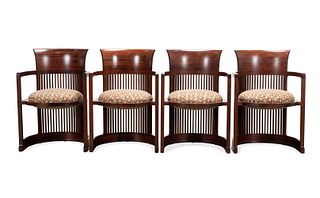 FOUR FRANK LLOYD WRIGHT FOR CASSINA BARREL CHAIRS