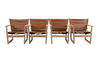 4 POUL HUNDEVAD STYLE LEATHER 'SAFARI' CHAIRS